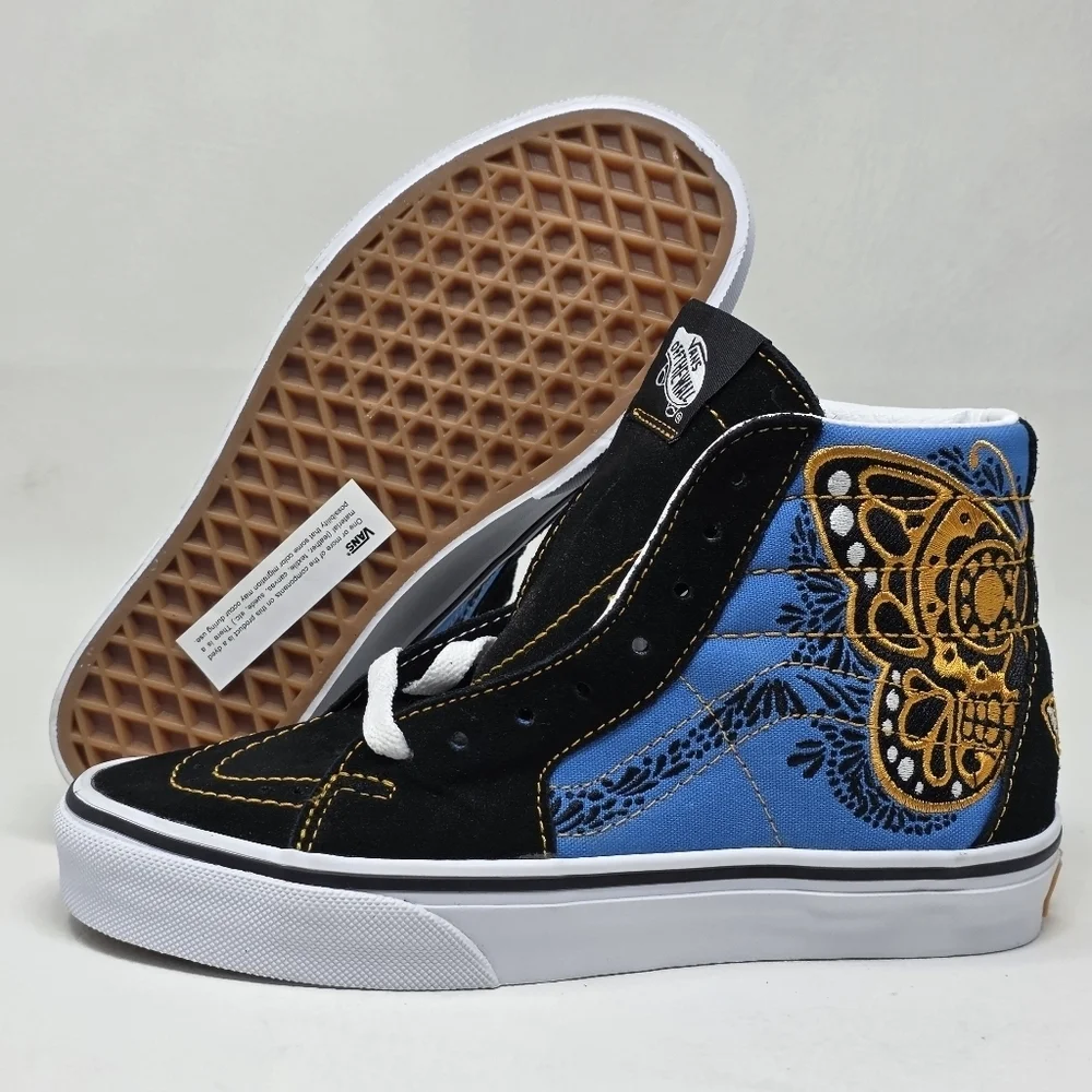 VANS SK8-HI Dia De Muertos Sneaker Men's Black Butterfly Golf Skull Size 3.5 New